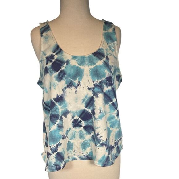 Old Navy Light-Weight Textured-Knit Lounge Tank Top Large Blue Spiral Tie-Dye - Picture 1 of 8